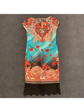 Eci New York Dress Size Medium (Women's) Lace Trim on Bottom Colorful